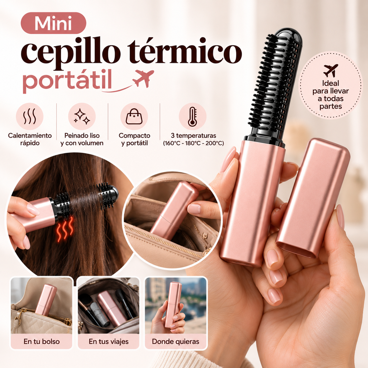 Velora - Mini cepillo térmico alisador portátil