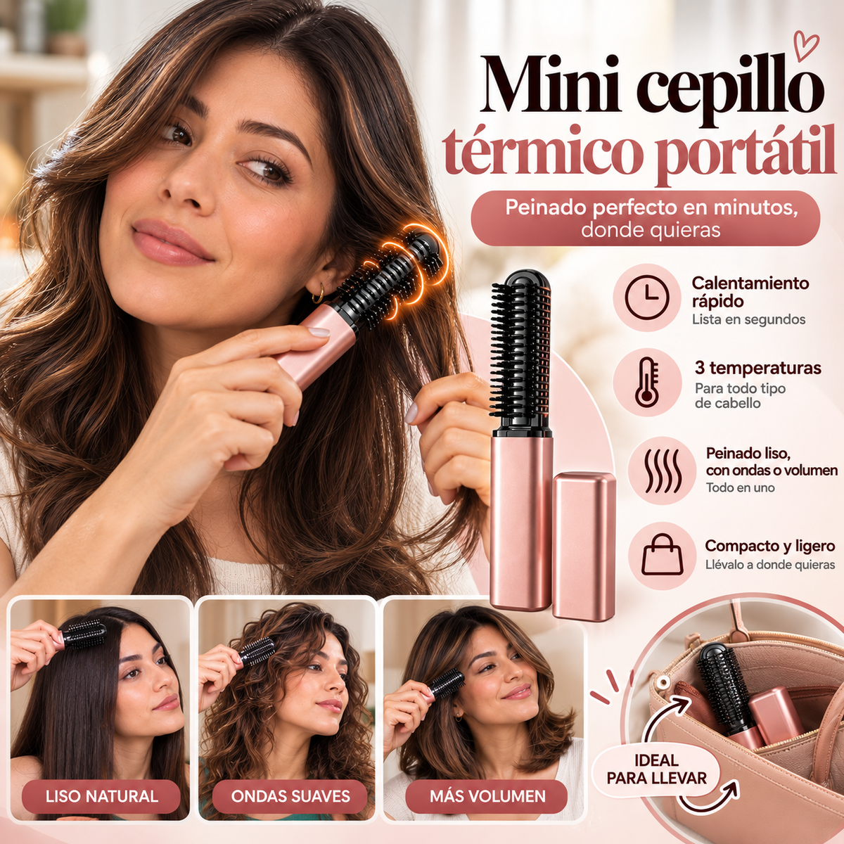 Velora - Mini cepillo térmico alisador portátil