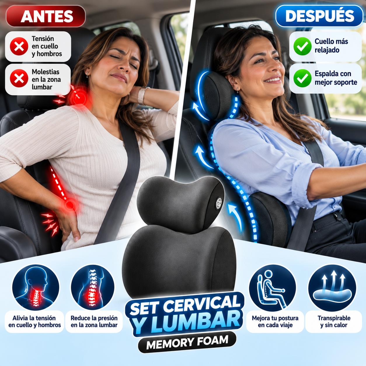 ErgoComfort - Set Ergonomico Cervical y Lumbar (tiktok)